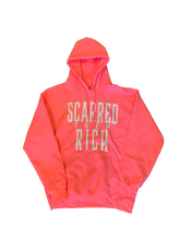 Load image into Gallery viewer, Pink sweatshirt with &quot;Scarred then Rich&quot; written in white
